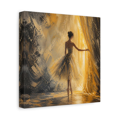Side Mockup 9. Abstract Ballerina Gold And Grey shown as canvas print