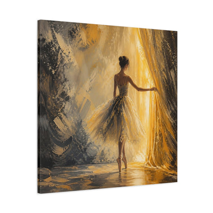 Side Mockup 3. Abstract Ballerina Gold And Grey shown as canvas print