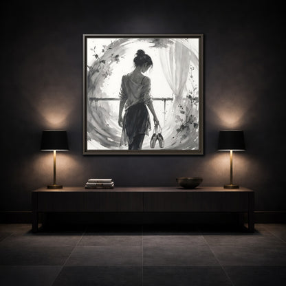 Mockup 3. Abstract Ballerina Monochrome Ballerina shown as framed canvas print