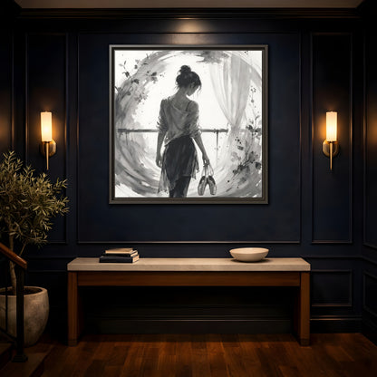 Mockup 4. Abstract Ballerina Monochrome Ballerina shown as framed canvas print