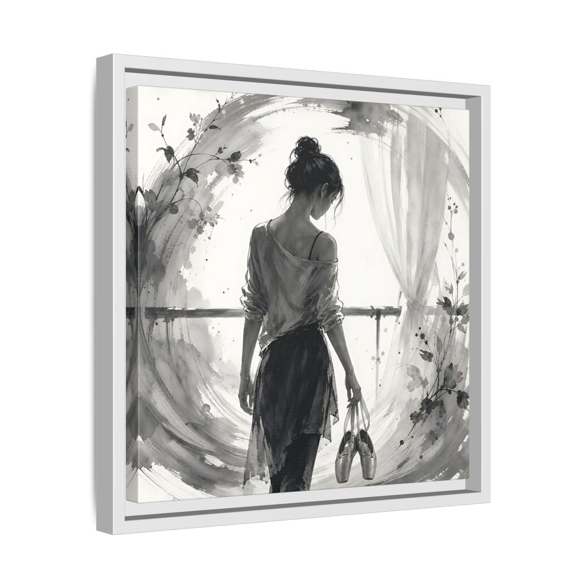 Side Mockup 28. Abstract Ballerina Monochrome Ballerina shown as framed canvas print