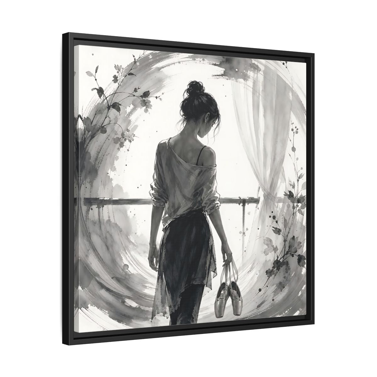 Side Mockup 31. Abstract Ballerina Monochrome Ballerina shown as framed canvas print