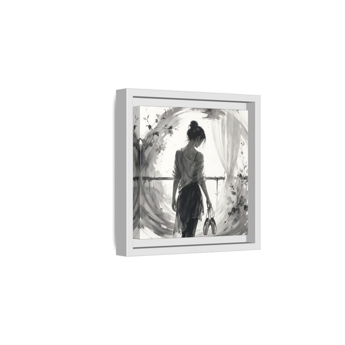 Side Mockup 1. Abstract Ballerina Monochrome Ballerina shown as framed canvas print