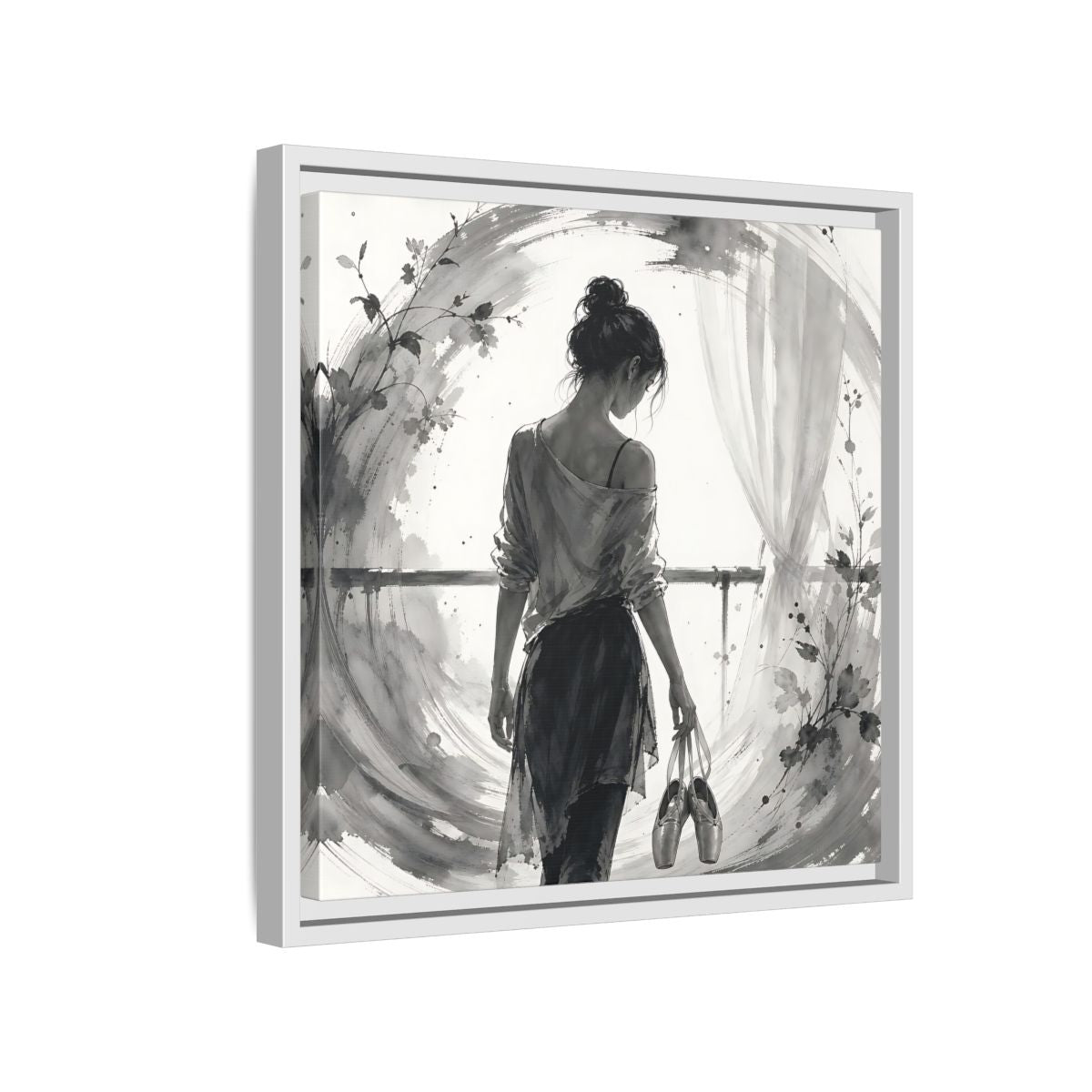 Side Mockup 13. Abstract Ballerina Monochrome Ballerina shown as framed canvas print