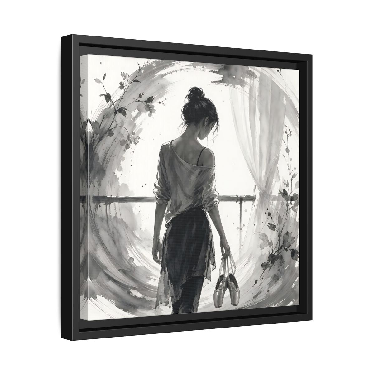Side Mockup 32. Abstract Ballerina Monochrome Ballerina shown as framed canvas print