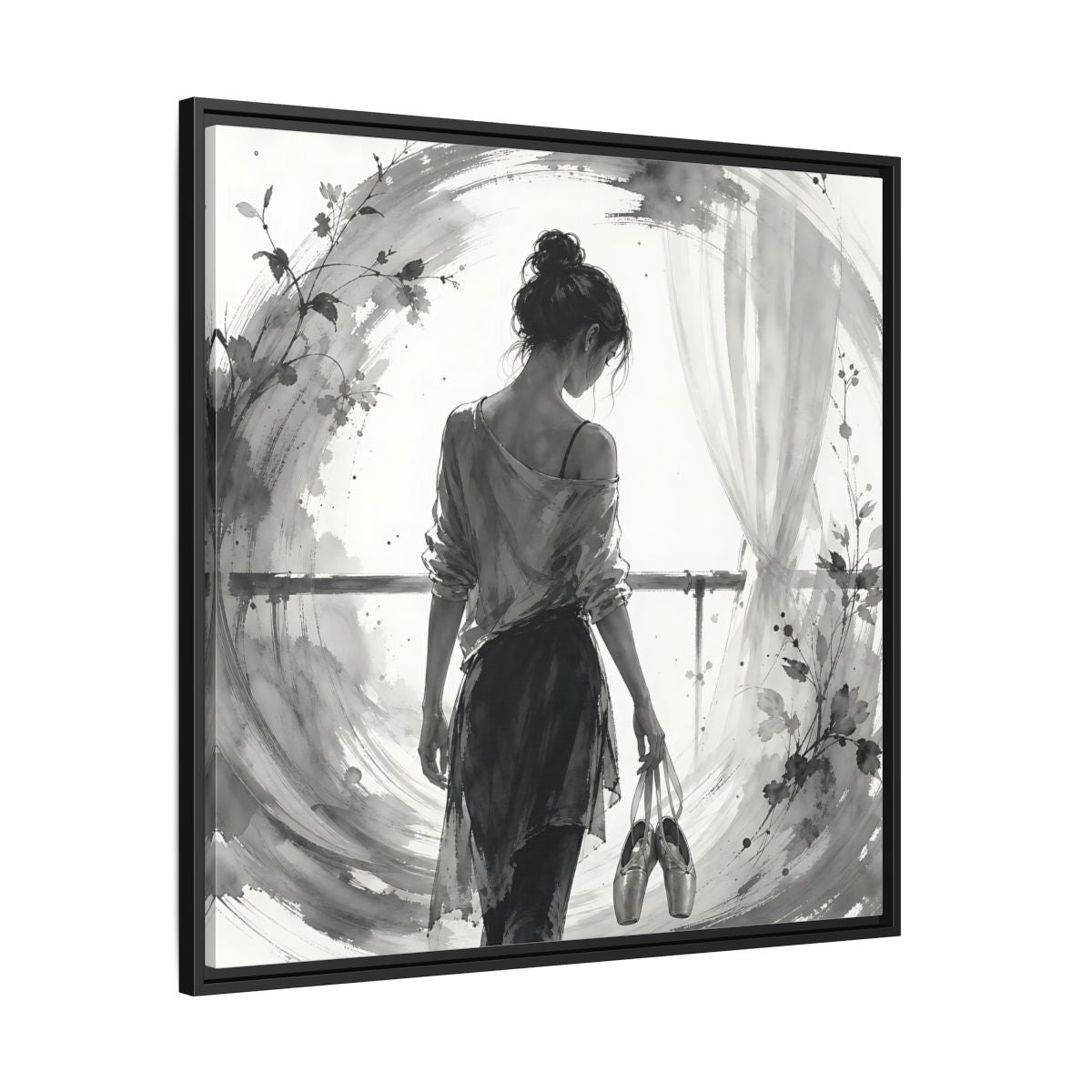 Side Mockup 30. Abstract Ballerina Monochrome Ballerina shown as framed canvas print