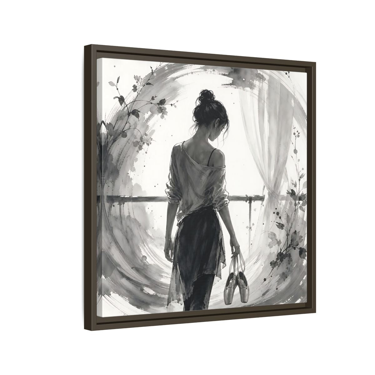 Side Mockup 11. Abstract Ballerina Monochrome Ballerina shown as framed canvas print