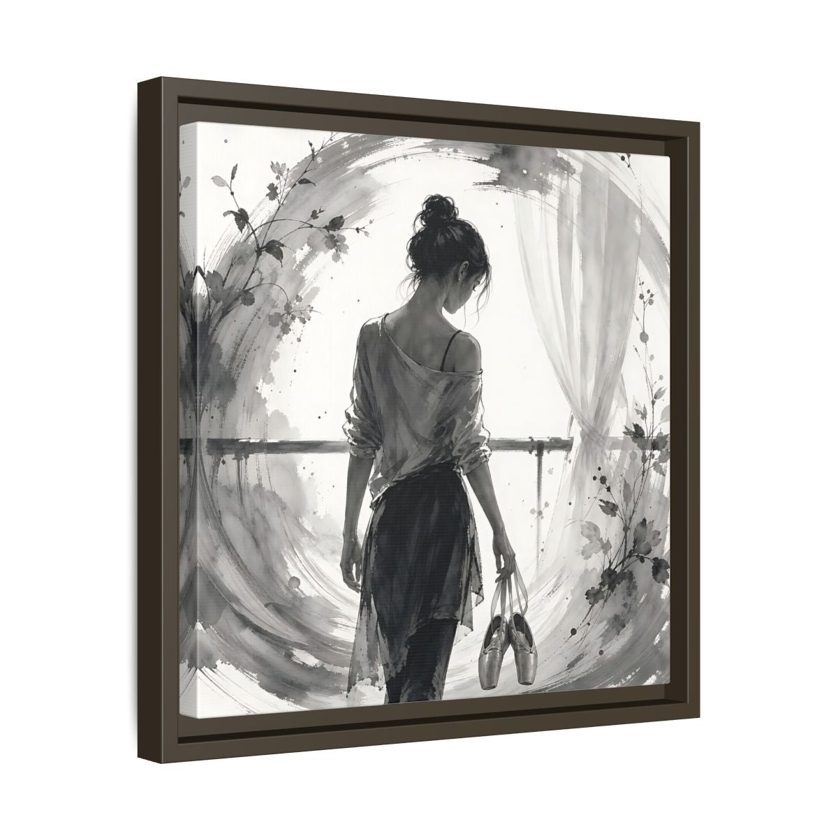 Side Mockup 29. Abstract Ballerina Monochrome Ballerina shown as framed canvas print