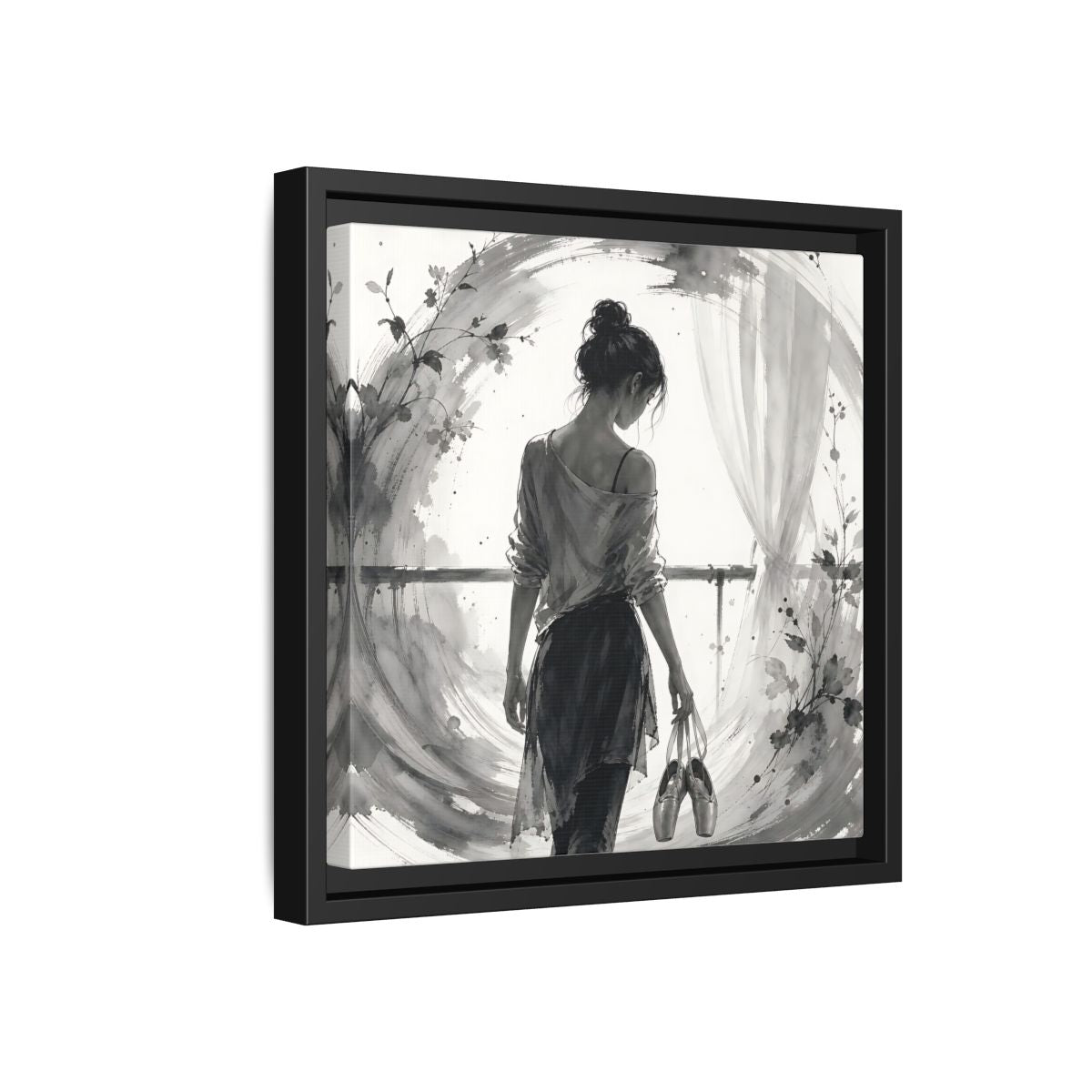 Side Mockup 18. Abstract Ballerina Monochrome Ballerina shown as framed canvas print