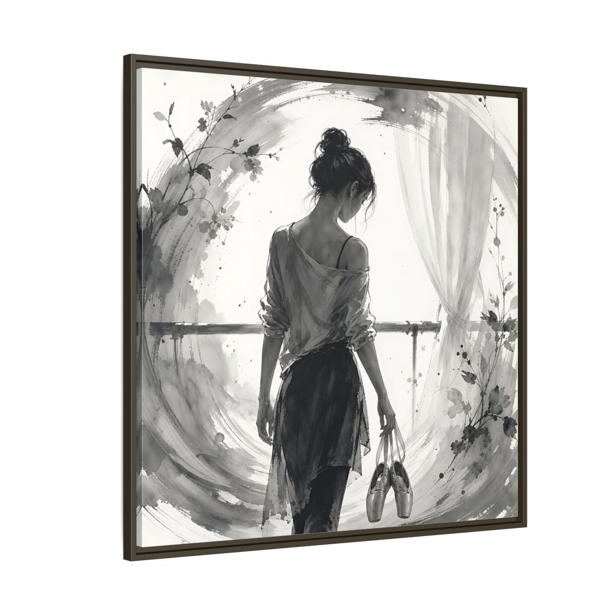 Side Mockup 5. Abstract Ballerina Monochrome Ballerina shown as framed canvas print