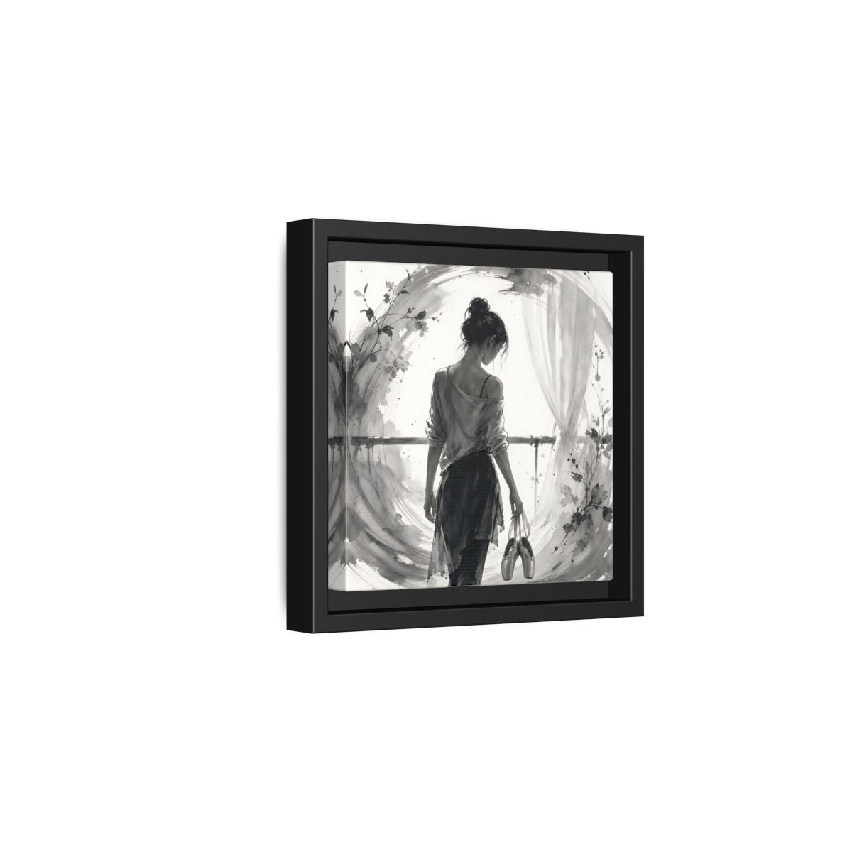 Side Mockup 3. Abstract Ballerina Monochrome Ballerina shown as framed canvas print