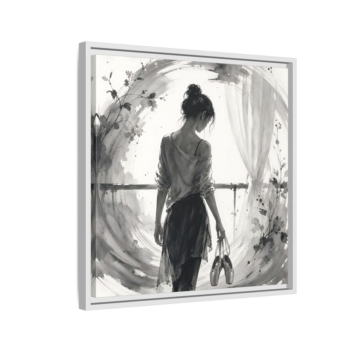 Side Mockup 10. Abstract Ballerina Monochrome Ballerina shown as framed canvas print
