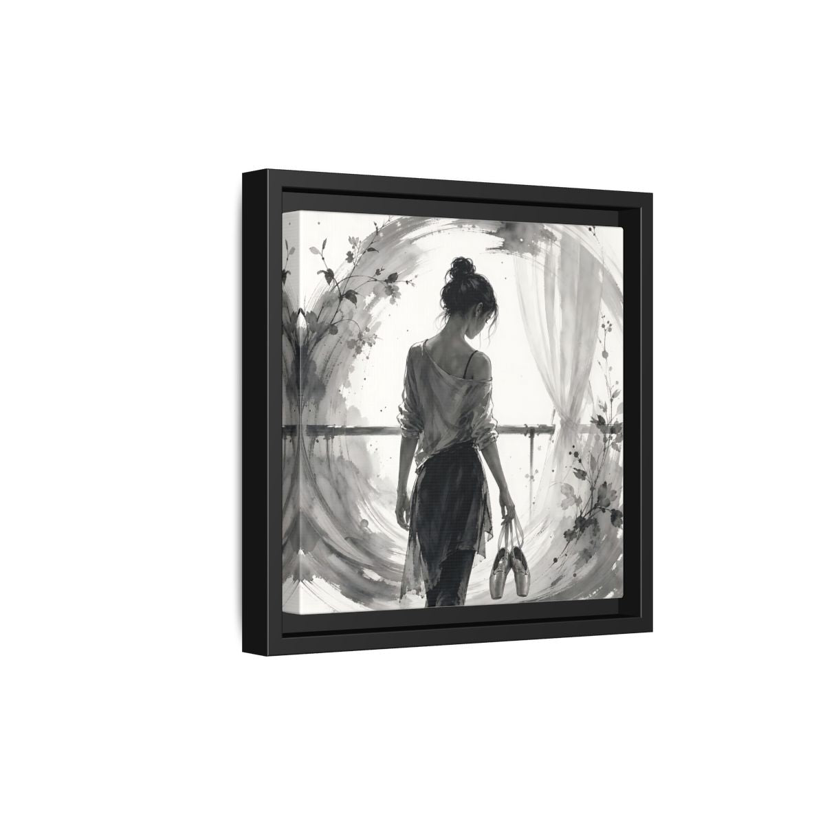 Side Mockup 21. Abstract Ballerina Monochrome Ballerina shown as framed canvas print