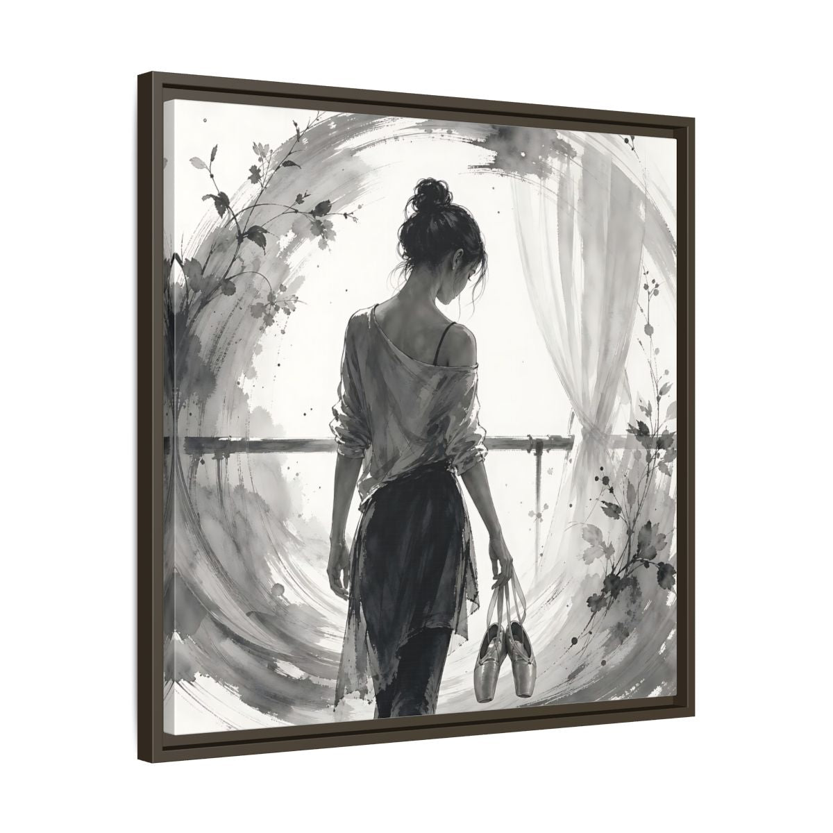 Side Mockup 27. Abstract Ballerina Monochrome Ballerina shown as framed canvas print