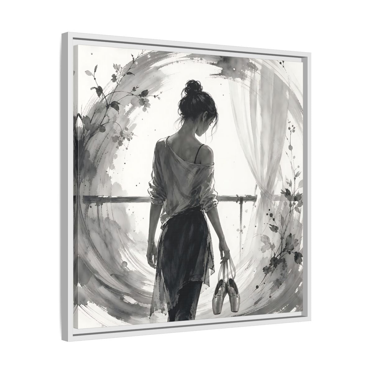 Side Mockup 26. Abstract Ballerina Monochrome Ballerina shown as framed canvas print