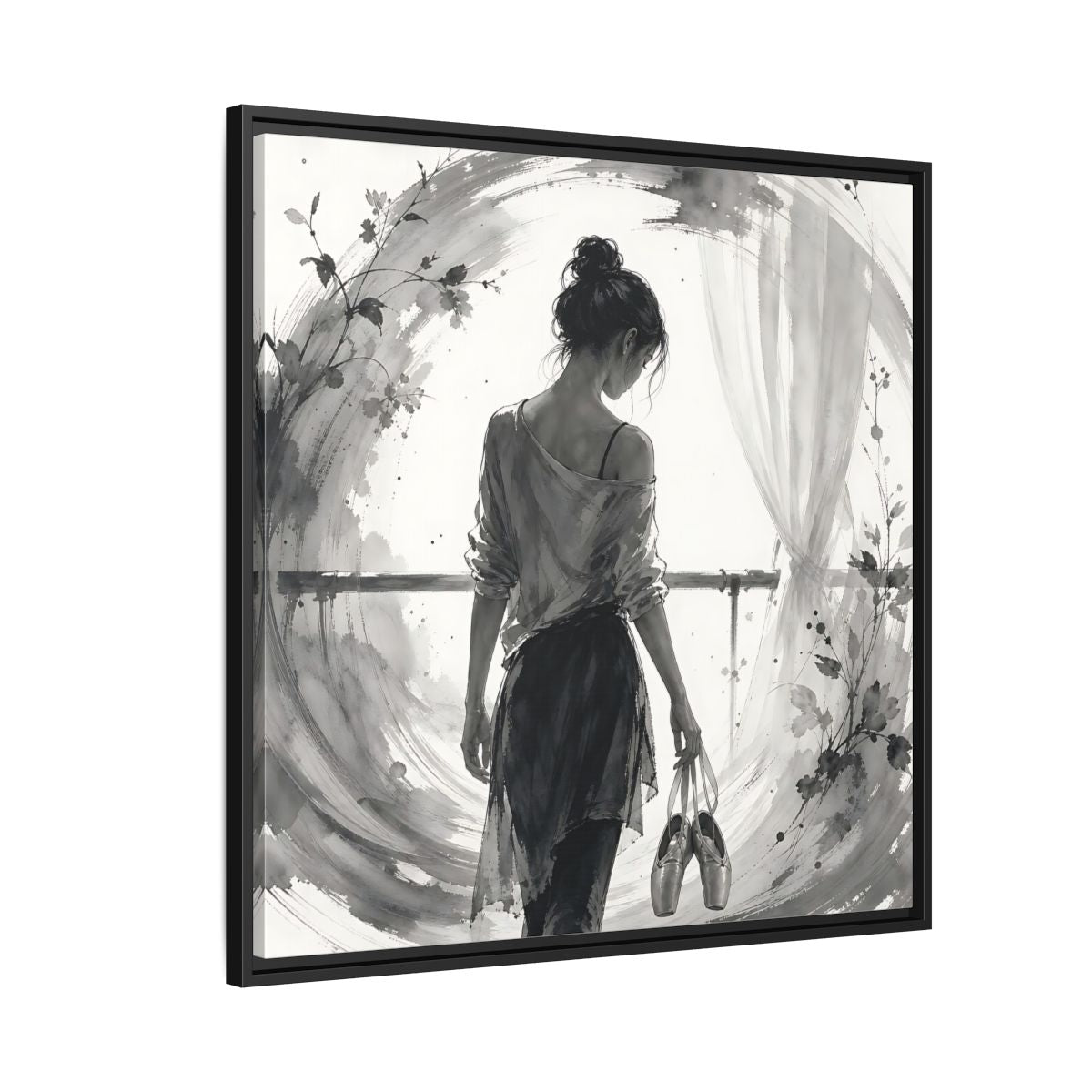 Side Mockup 9. Abstract Ballerina Monochrome Ballerina shown as framed canvas print