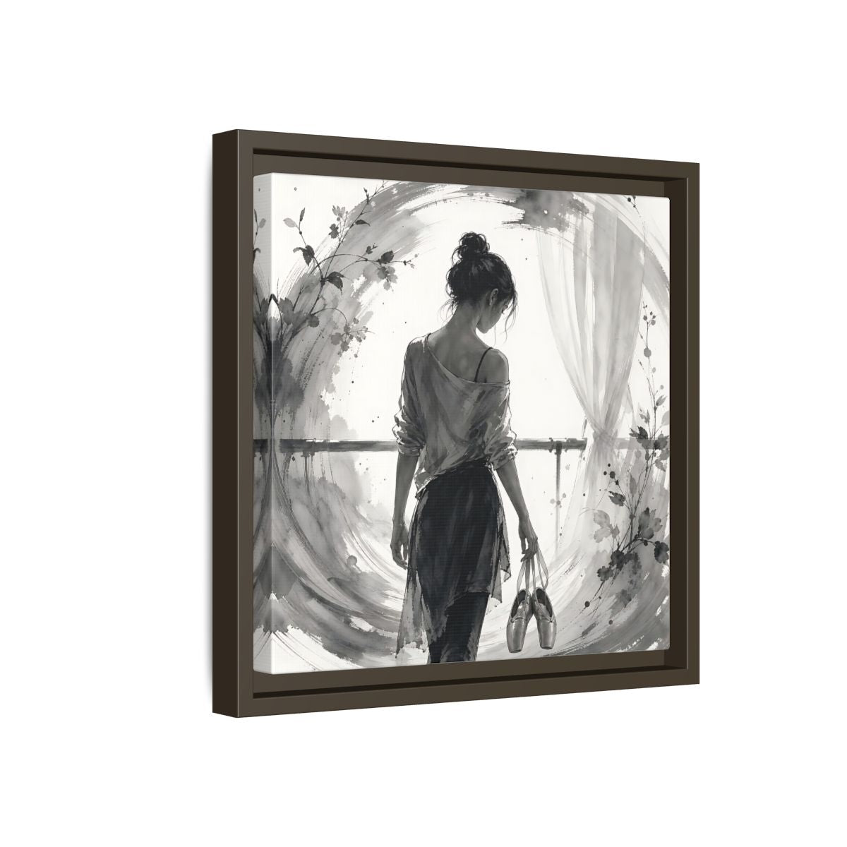 Side Mockup 17. Abstract Ballerina Monochrome Ballerina shown as framed canvas print