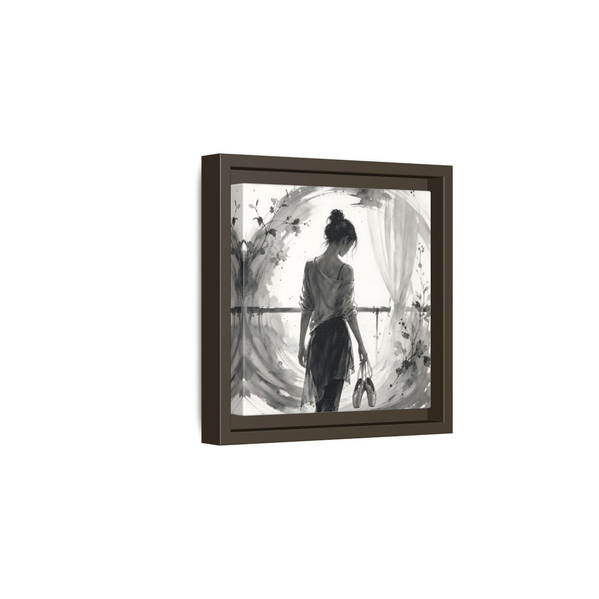 Side Mockup 2. Abstract Ballerina Monochrome Ballerina shown as framed canvas print