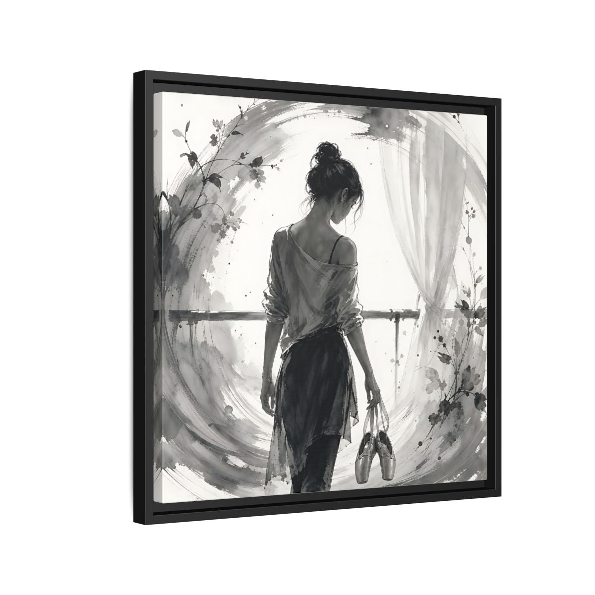 Side Mockup 12. Abstract Ballerina Monochrome Ballerina shown as framed canvas print