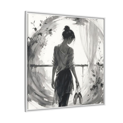 Side Mockup 4. Abstract Ballerina Monochrome Ballerina shown as framed canvas print