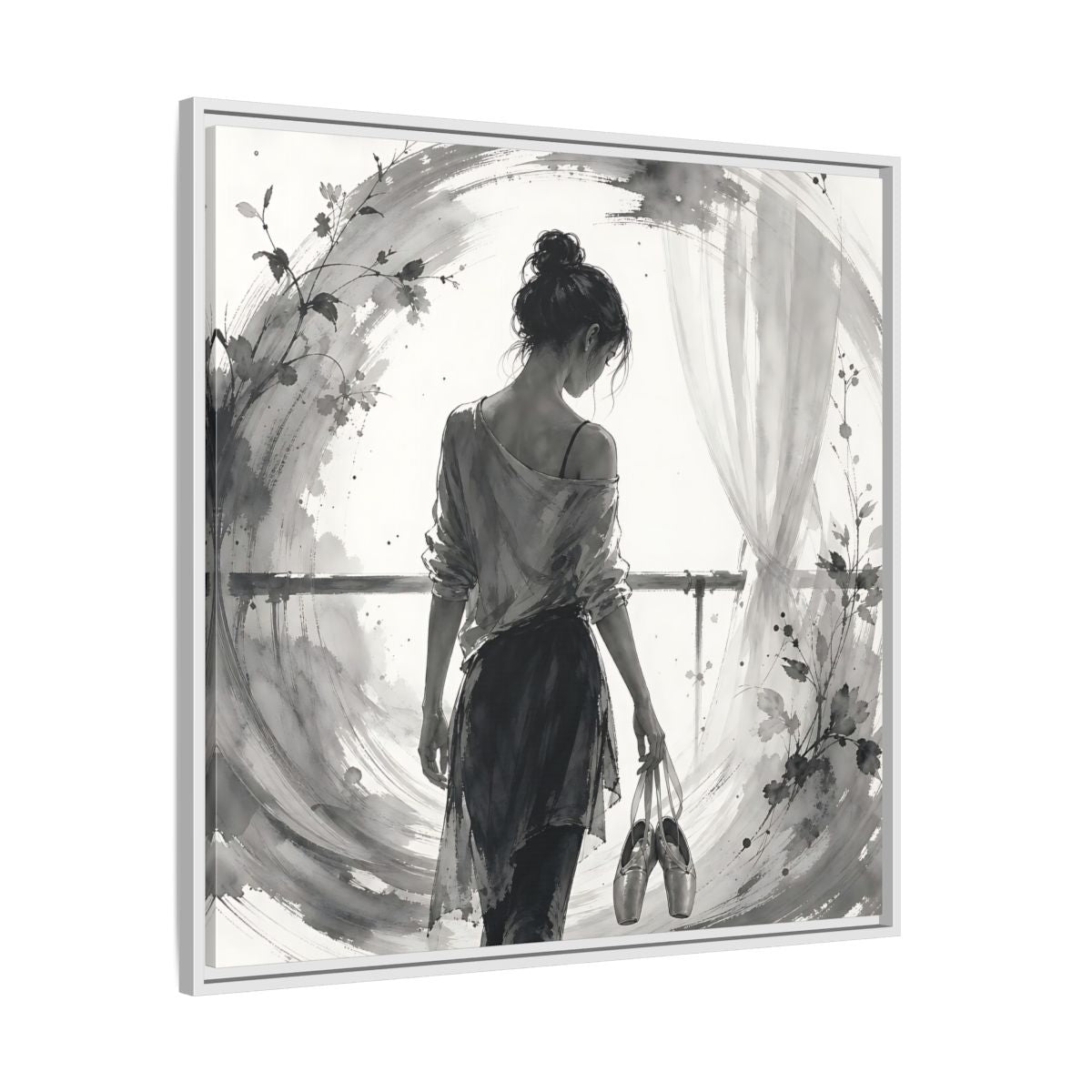 Side Mockup 25. Abstract Ballerina Monochrome Ballerina shown as framed canvas print