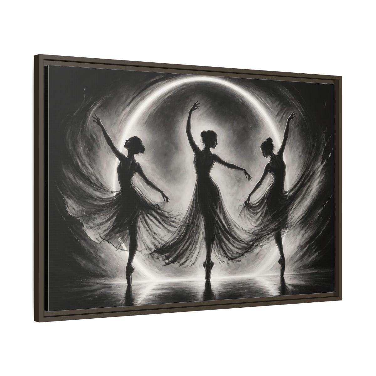 Main Mockup. Abstract Ballet Dancers Black White Ballet shown as framed canvas print