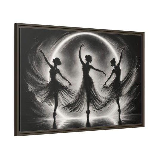 Main Mockup. Abstract Ballet Dancers Black White Ballet shown as framed canvas print