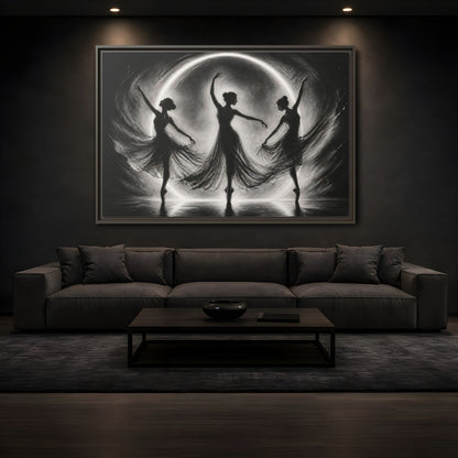 Mockup 3. Abstract Ballet Dancers Black White Ballet shown as framed canvas print