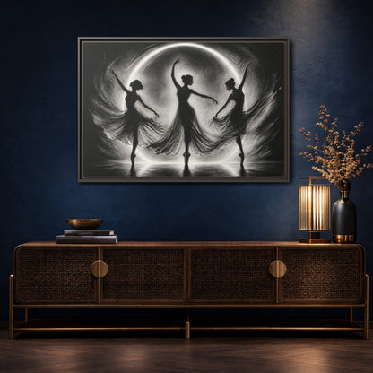 Mockup 4. Abstract Ballet Dancers Black White Ballet shown as framed canvas print