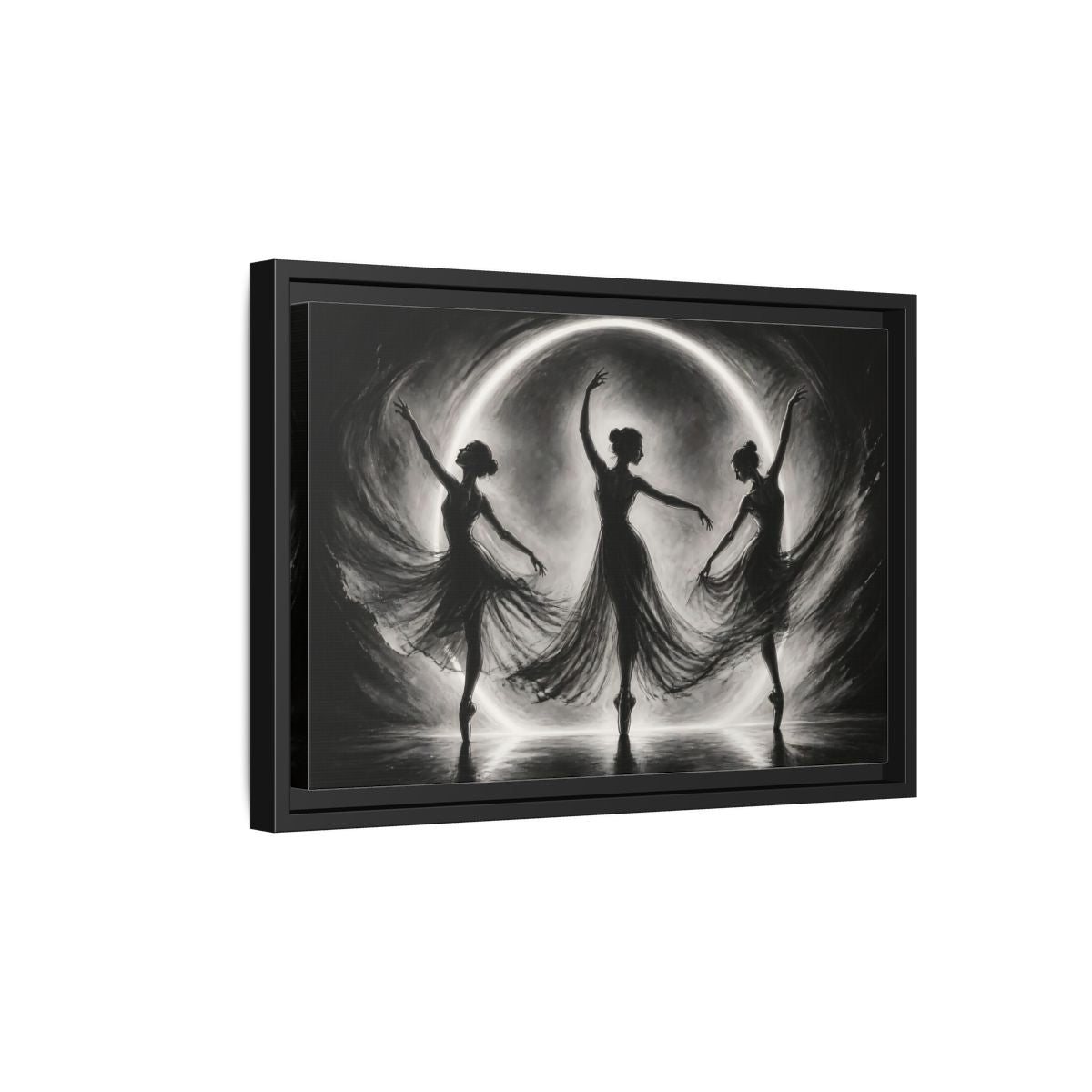 Side Mockup 6. Abstract Ballet Dancers Black White Ballet shown as framed canvas print