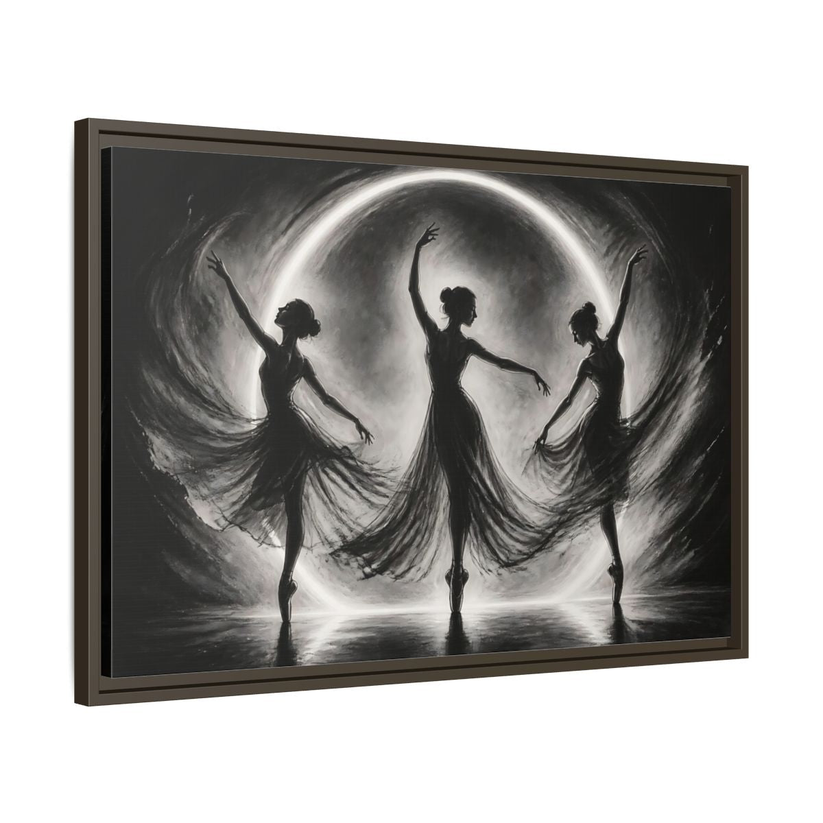 Side Mockup 11. Abstract Ballet Dancers Black White Ballet shown as framed canvas print