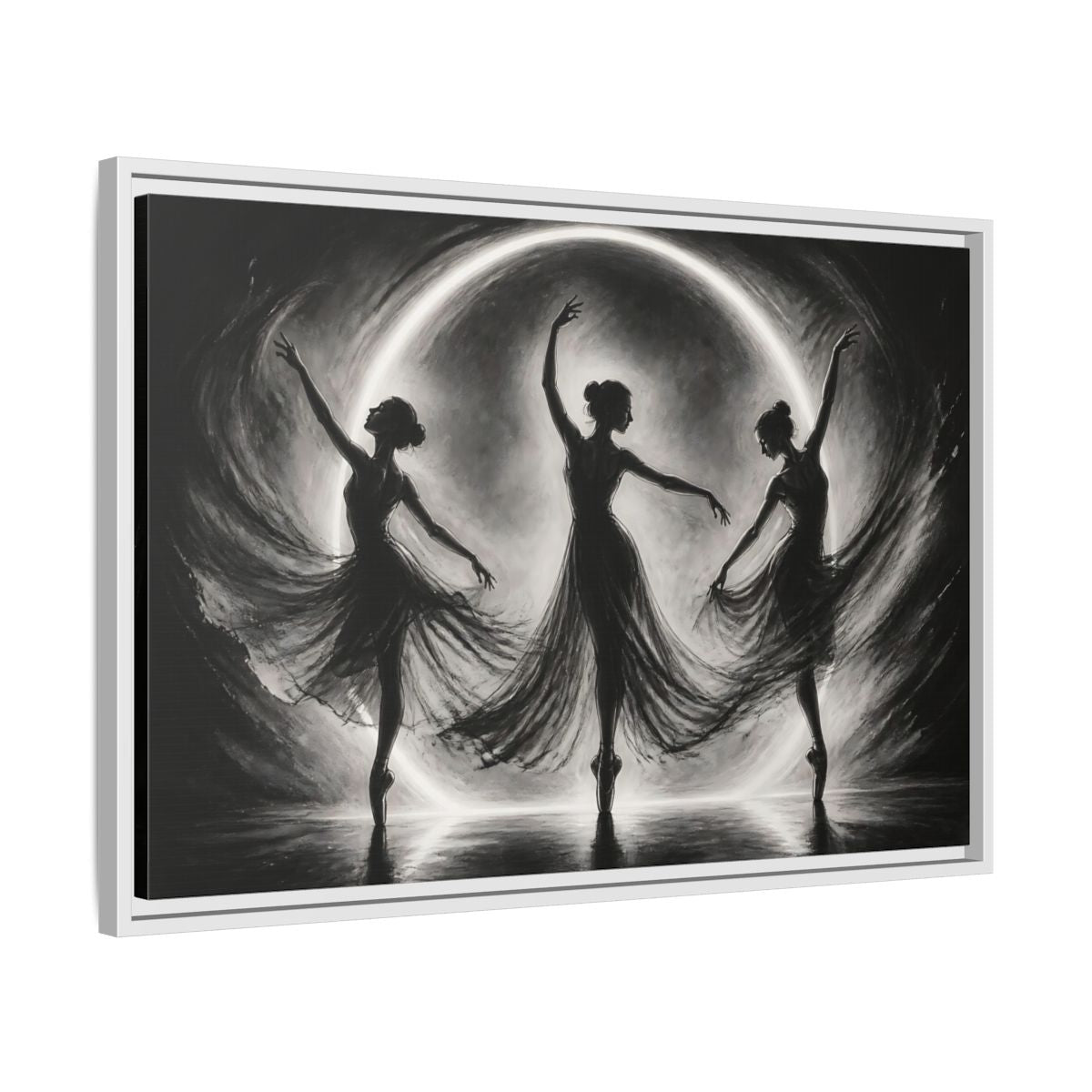 Side Mockup 10. Abstract Ballet Dancers Black White Ballet shown as framed canvas print