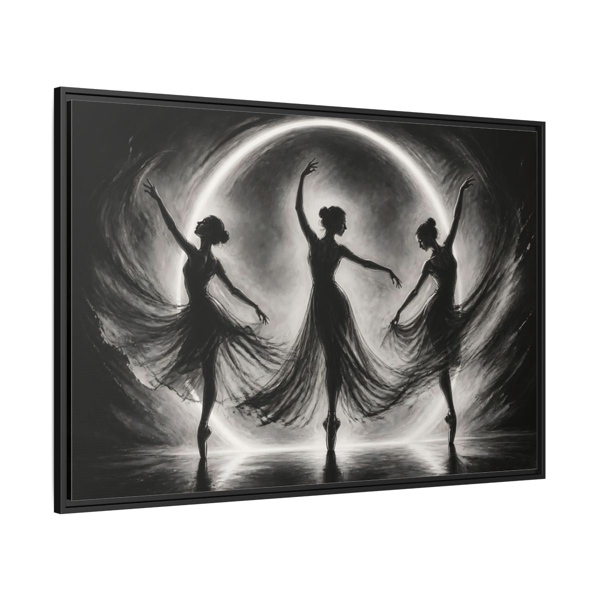 Side Mockup 12. Abstract Ballet Dancers Black White Ballet shown as framed canvas print