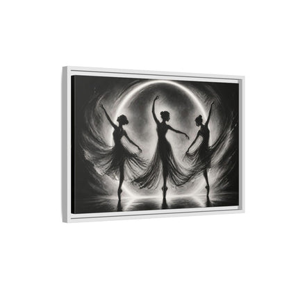 Side Mockup 1. Abstract Ballet Dancers Black White Ballet shown as framed canvas print
