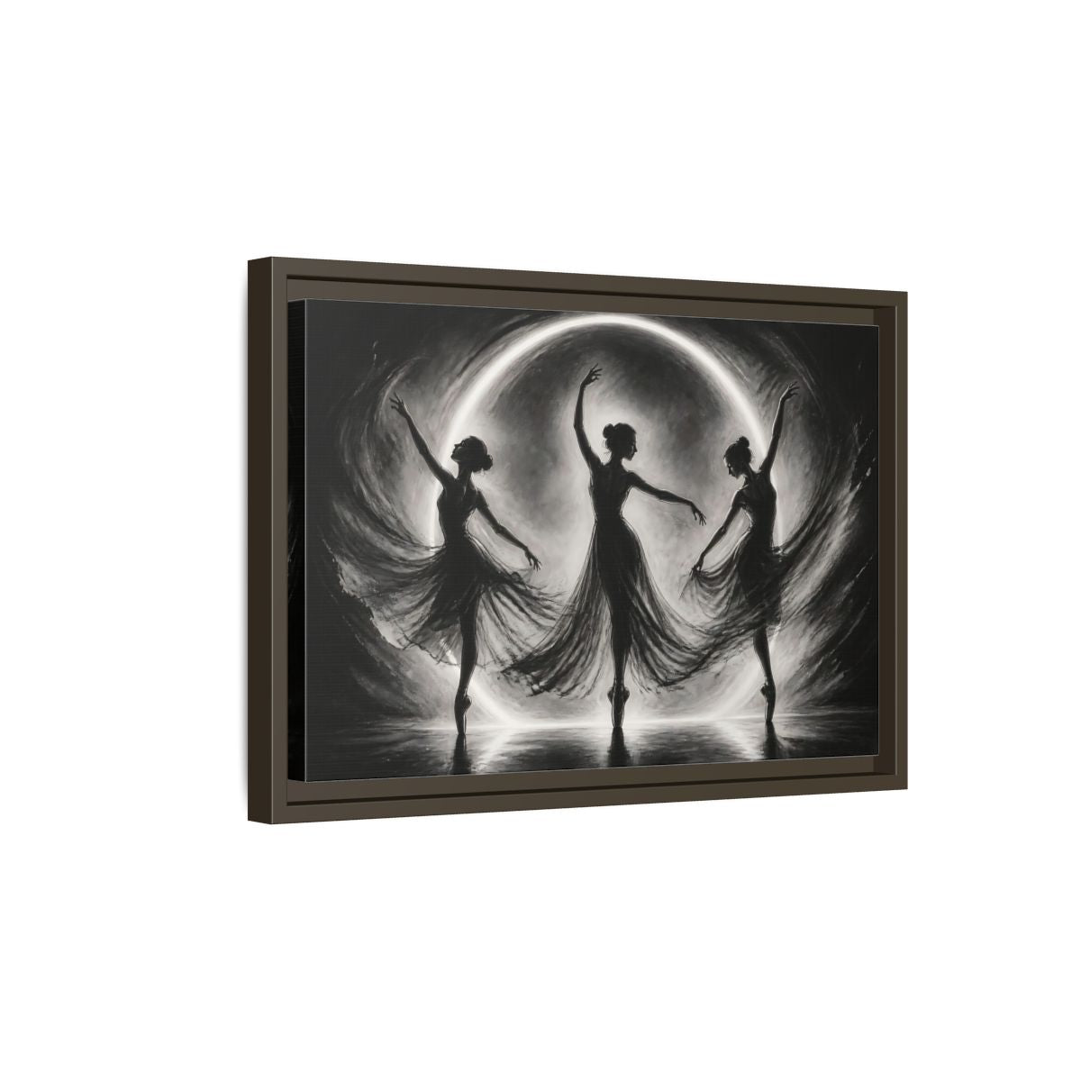 Side Mockup 5. Abstract Ballet Dancers Black White Ballet shown as framed canvas print