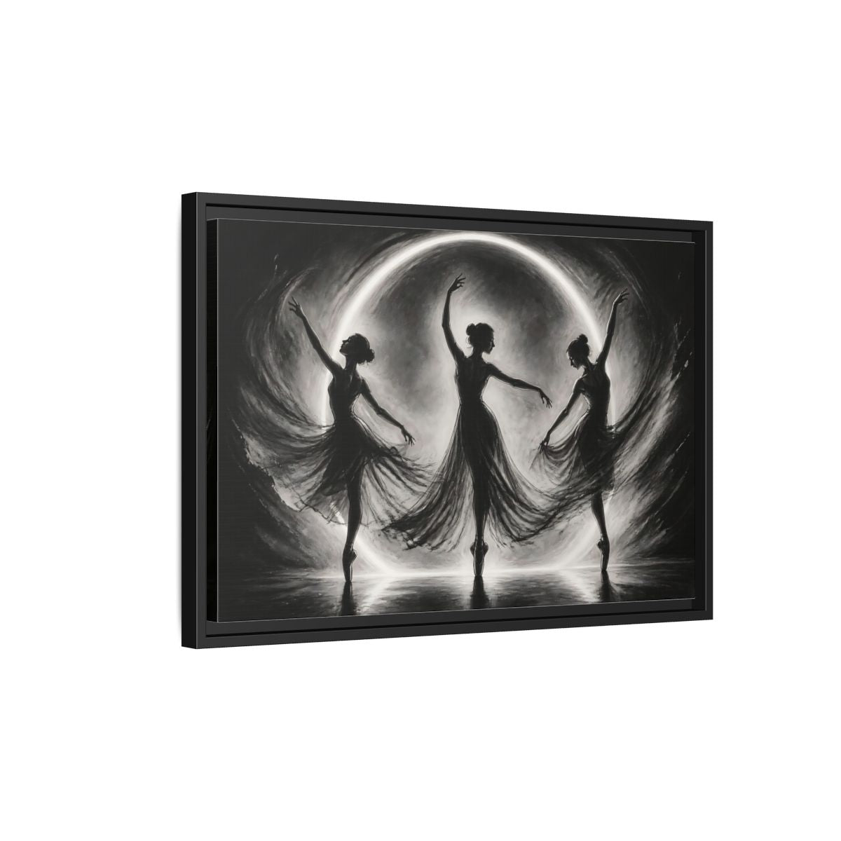 Side Mockup 3. Abstract Ballet Dancers Black White Ballet shown as framed canvas print