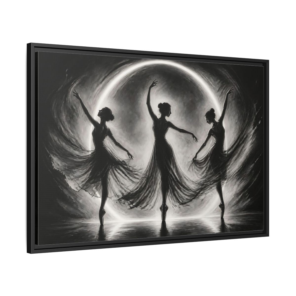 Side Mockup 13. Abstract Ballet Dancers Black White Ballet shown as framed canvas print