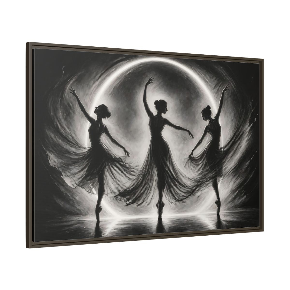 Side Mockup 8. Abstract Ballet Dancers Black White Ballet shown as framed canvas print