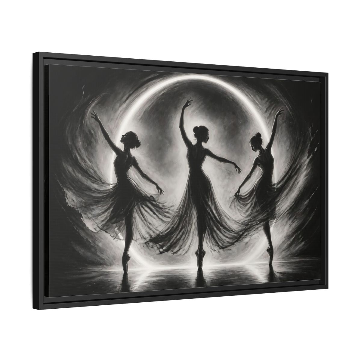 Side Mockup 14. Abstract Ballet Dancers Black White Ballet shown as framed canvas print