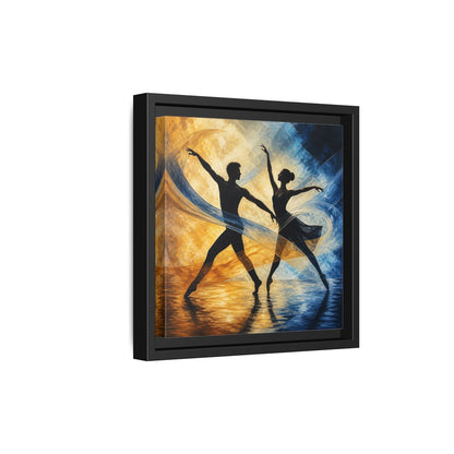 Side Mockup 21. Abstract Ballet Dancers Gold Blue Ballet shown as framed canvas print