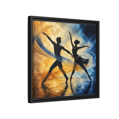 Side Mockup 15. Abstract Ballet Dancers Gold Blue Ballet shown as framed canvas print