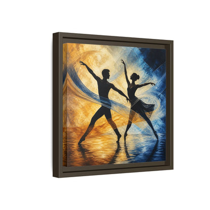 Side Mockup 17. Abstract Ballet Dancers Gold Blue Ballet shown as framed canvas print