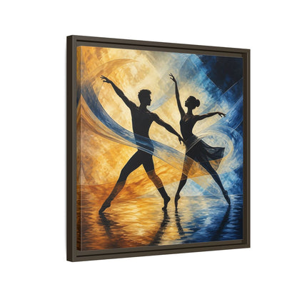 Side Mockup 11. Abstract Ballet Dancers Gold Blue Ballet shown as framed canvas print