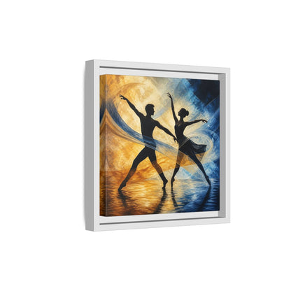 Side Mockup 19. Abstract Ballet Dancers Gold Blue Ballet shown as framed canvas print
