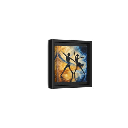 Side Mockup 24. Abstract Ballet Dancers Gold Blue Ballet shown as framed canvas print