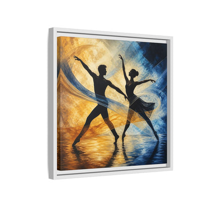 Side Mockup 13. Abstract Ballet Dancers Gold Blue Ballet shown as framed canvas print