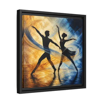 Side Mockup 32. Abstract Ballet Dancers Gold Blue Ballet shown as framed canvas print