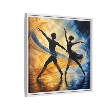 Side Mockup 10. Abstract Ballet Dancers Gold Blue Ballet shown as framed canvas print