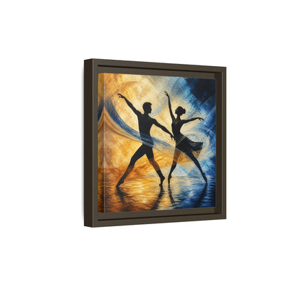 Side Mockup 20. Abstract Ballet Dancers Gold Blue Ballet shown as framed canvas print