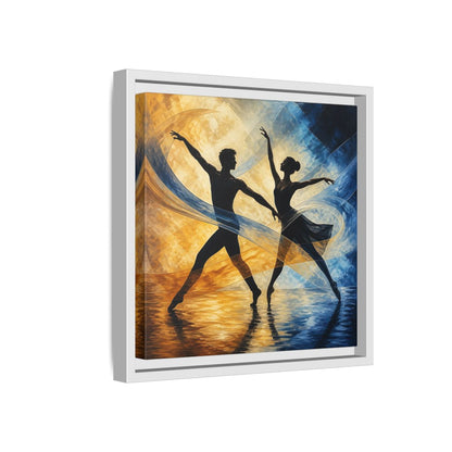 Side Mockup 16. Abstract Ballet Dancers Gold Blue Ballet shown as framed canvas print